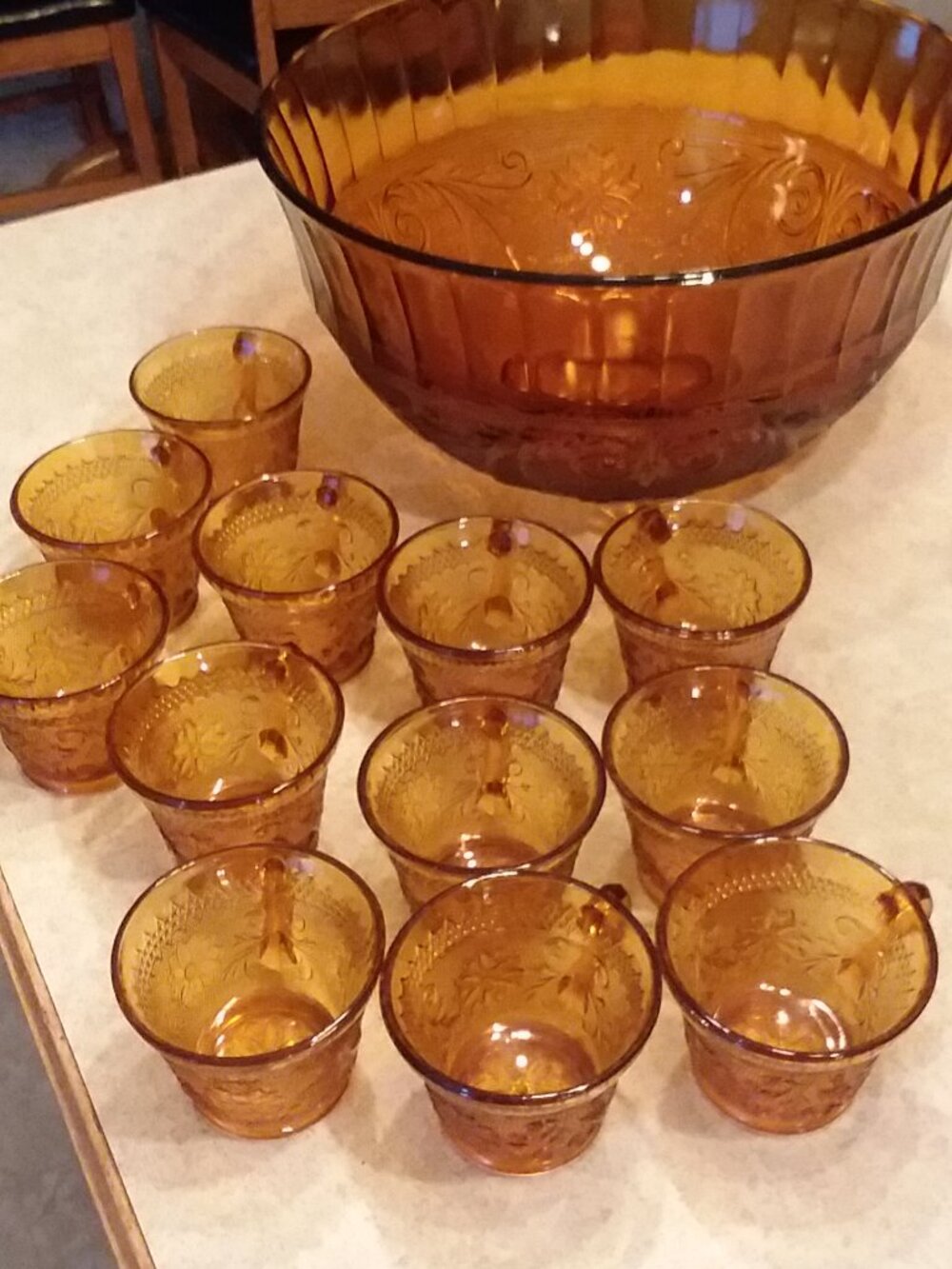 Tiara Amber Punch bowl with 12 cups
